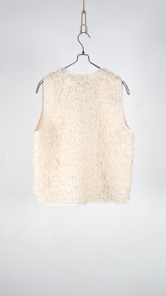 Bunon Flower Gilet - Khadi Silk Organdy & Embroidery Ecru - OKURA
