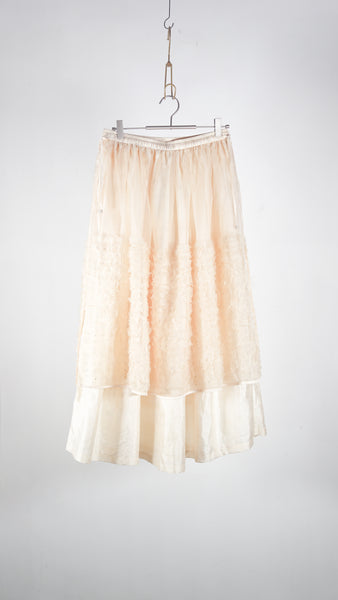 Bunon Embroidery Layered Skirt - Khadi Silk Organdy & Embroidery Ecru - OKURA