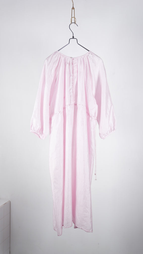 Bunon Back Button Dress - Khadi Silk Rose Water - OKURA