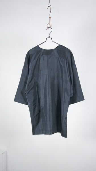 Bunon Ribbon Big Blouse - Khadi Silk Charcoal - OKURA