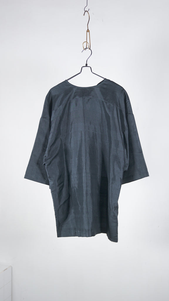 Bunon Ribbon Big Blouse - Khadi Silk Charcoal - OKURA