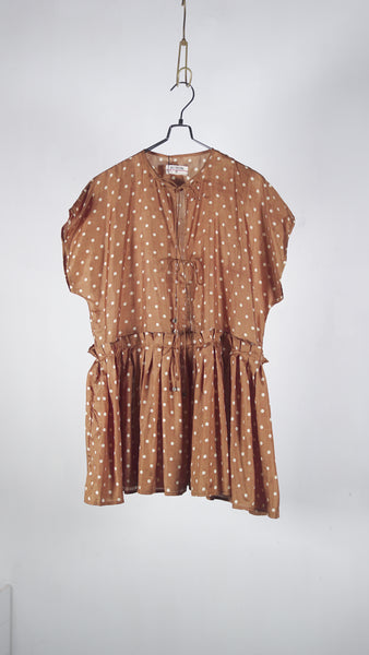 Bunon Layered Blouse - Khadi Silk Polka Dots Print Brown - OKURA