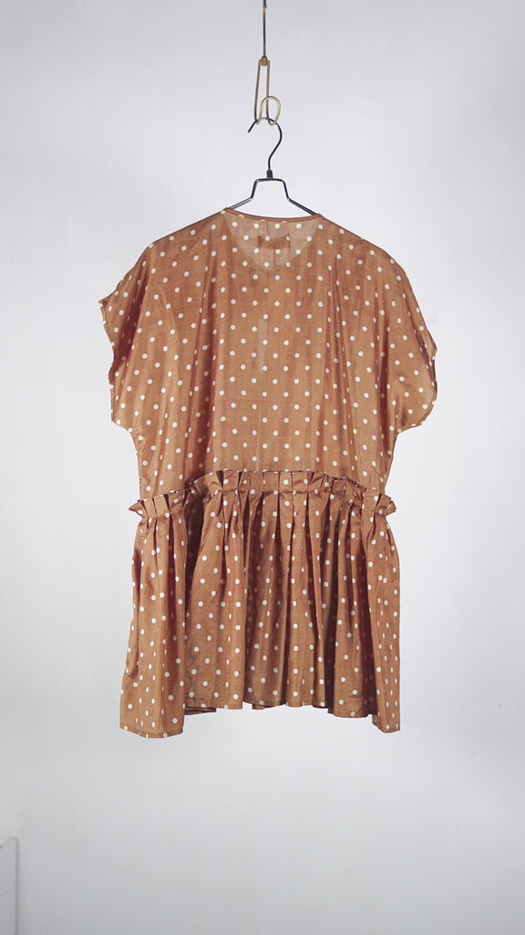 Bunon Layered Blouse - Khadi Silk Polka Dots Print Brown - OKURA