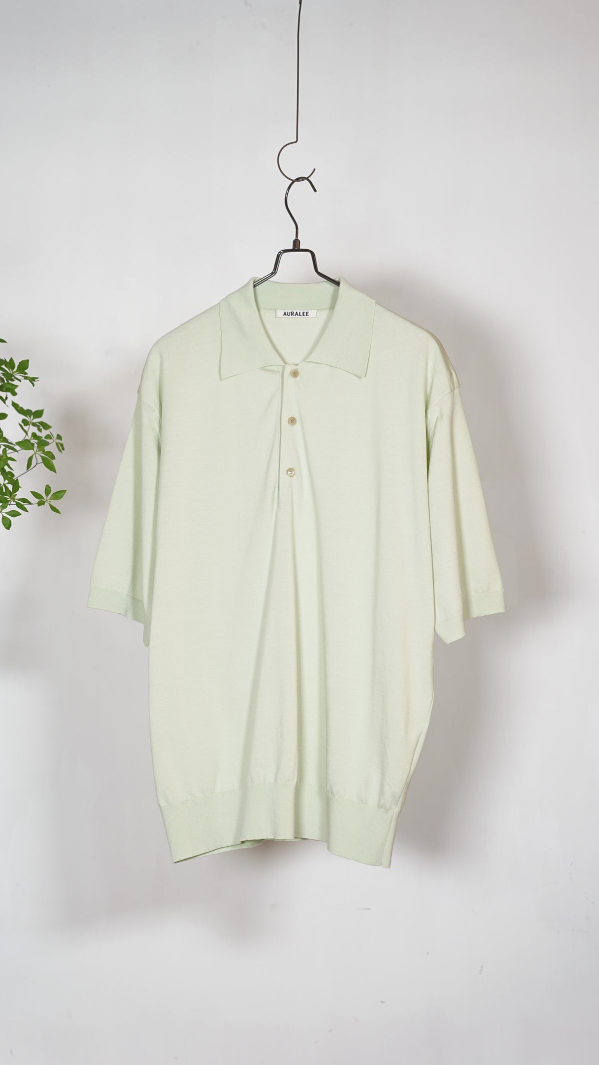 オーラリー SUPER HIGH GAUGE COTTON KNIT POLO SUPER HIGH GAUGE COTTON KNIT POLO IN SAGE GREEN — Shop Boswell