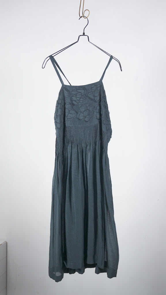 Bunon Flower Ribbon Skirt - Khadi Cotton Silk Flower Embroidery Charcoal - OKURA