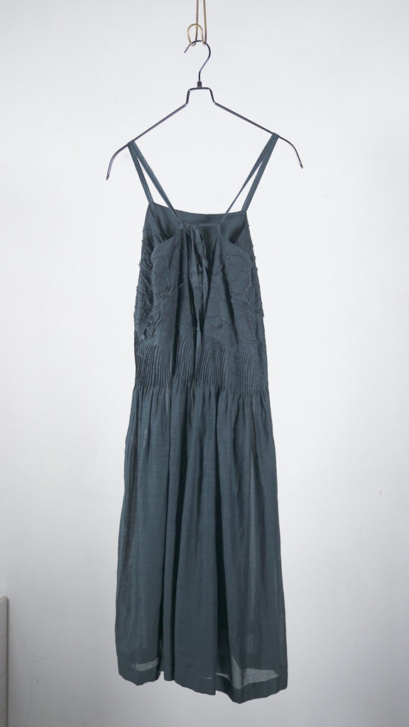 Bunon Flower Ribbon Skirt - Khadi Cotton Silk Flower Embroidery Charcoal - OKURA