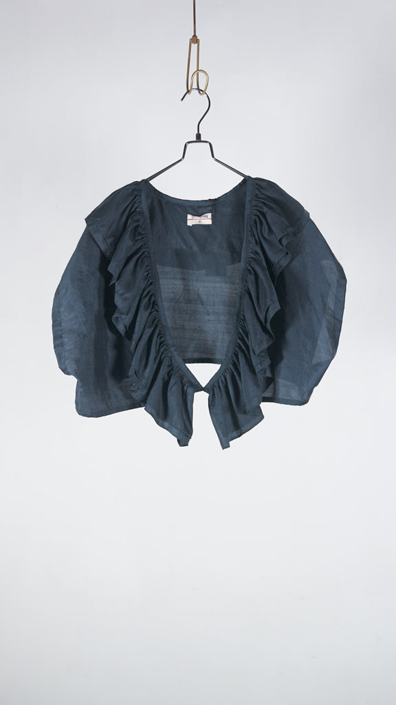 Bunon Frill Gilet - Khadi Silk Charcoal - OKURA