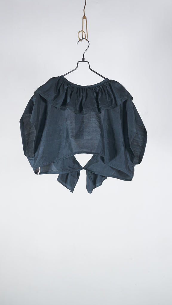 Bunon Frill Gilet - Khadi Silk Charcoal - OKURA