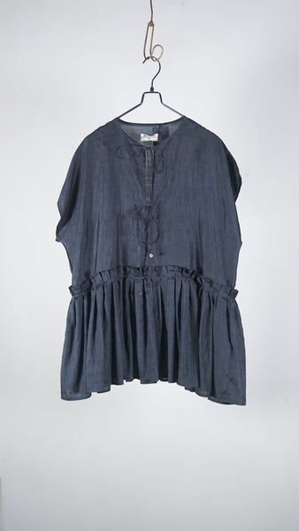 Bunon Layered Blouse - Khadi Silk Polka Dots Print Charcoal - OKURA