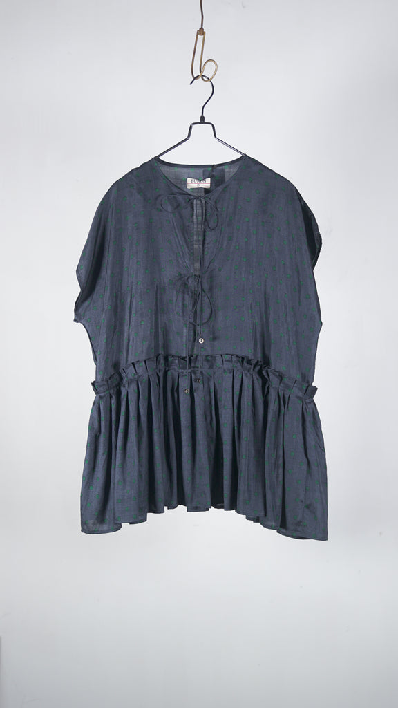 Bunon Layered Blouse - Khadi Silk Polka Dots Print Charcoal - OKURA