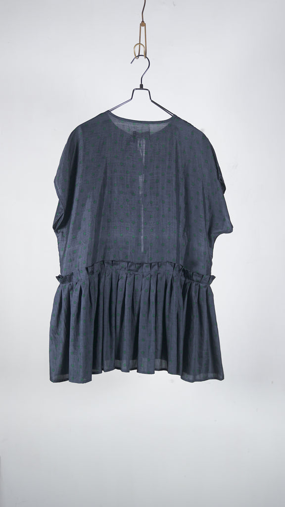 Bunon Layered Blouse - Khadi Silk Polka Dots Print Charcoal - OKURA