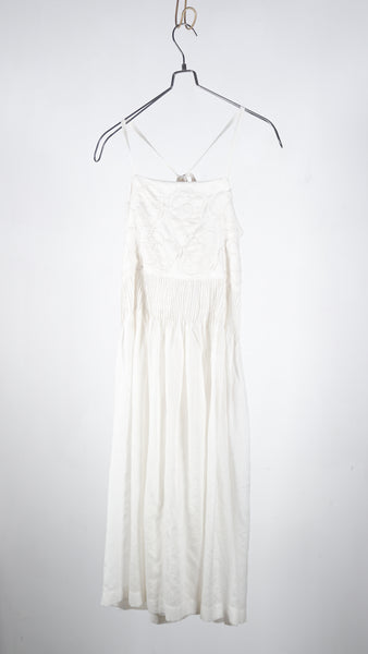 Bunon Flower Ribbon Skirt - Khadi Cotton Silk Flower Embroidery B.White - OKURA