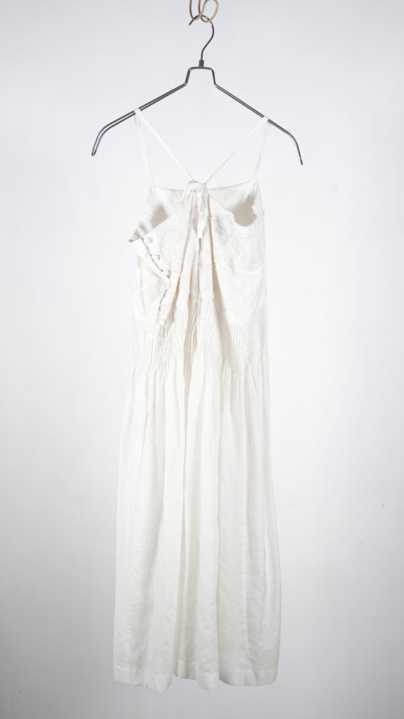 Bunon Flower Ribbon Skirt - Khadi Cotton Silk Flower Embroidery B.White - OKURA