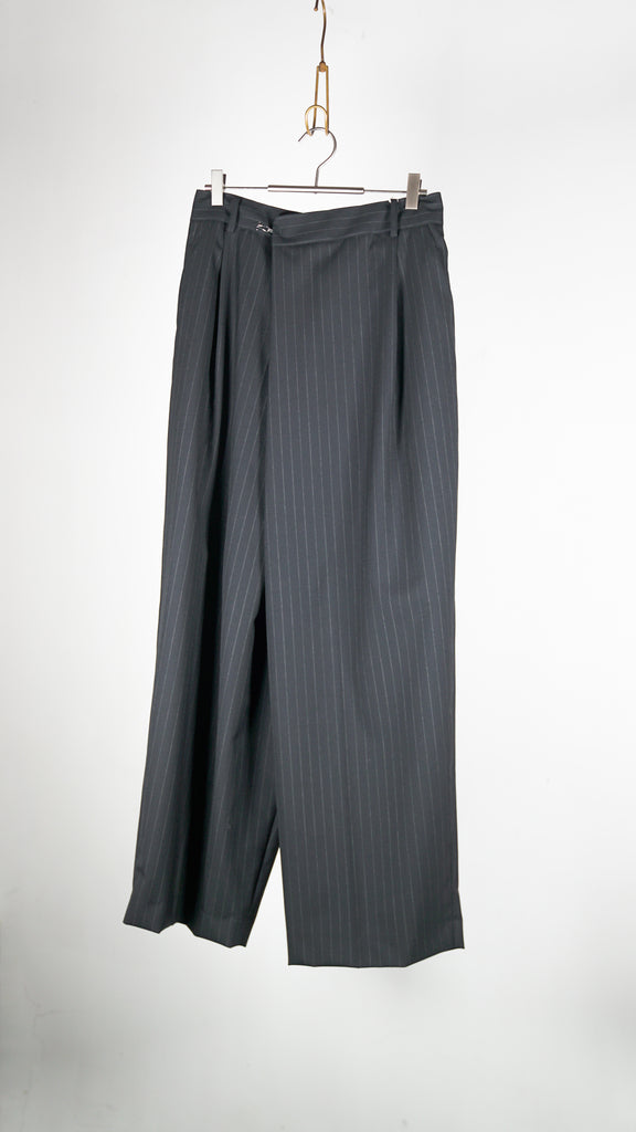 Inscrire Wool Over Size Pants Navy Stripe - OKURA