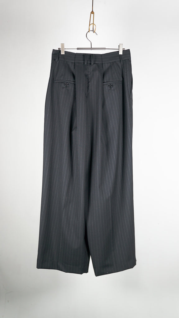 Inscrire Wool Over Size Pants Navy Stripe - OKURA