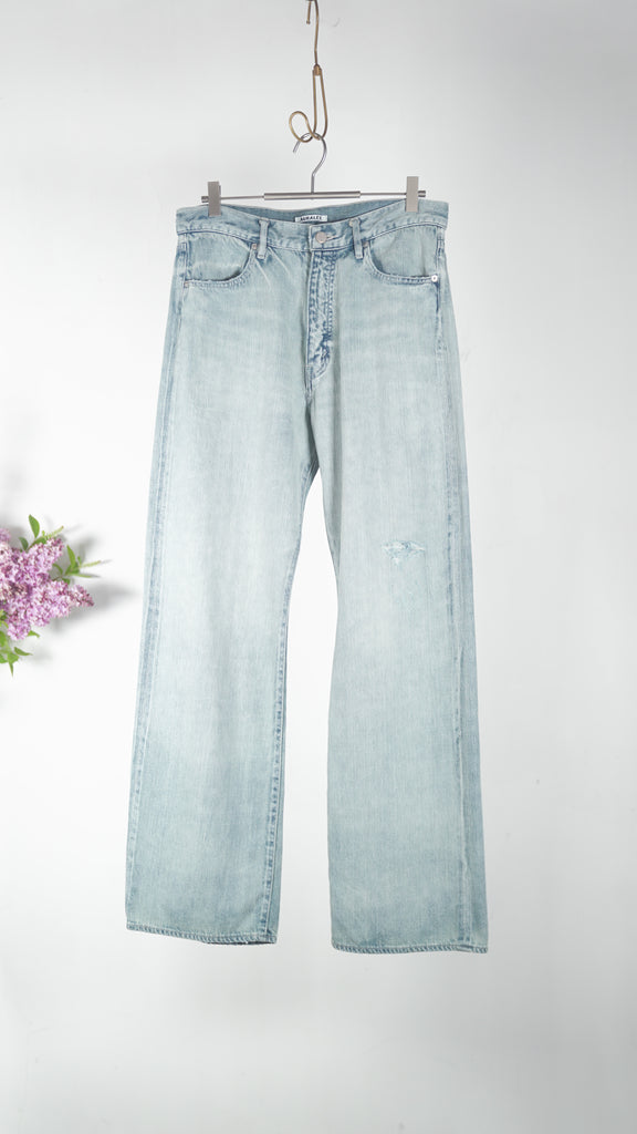 Auralee Women Faded Selvedge Light Denim Pants Light Indigo - OKURA