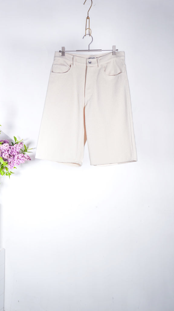 Auralee Men Silk Nep Denim 5P Wide Shorts Ivory White - OKURA