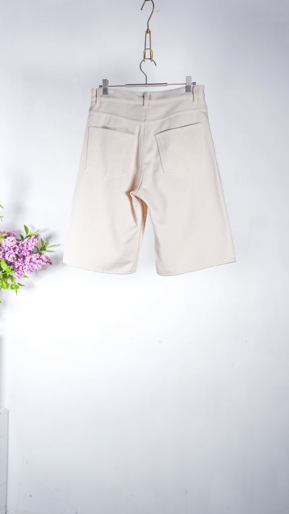 Auralee Men Silk Nep Denim 5P Wide Shorts Ivory White - OKURA