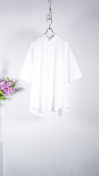 Auralee Men Washed Finx Twill Big Half Sleeved Shirt White - OKURA
