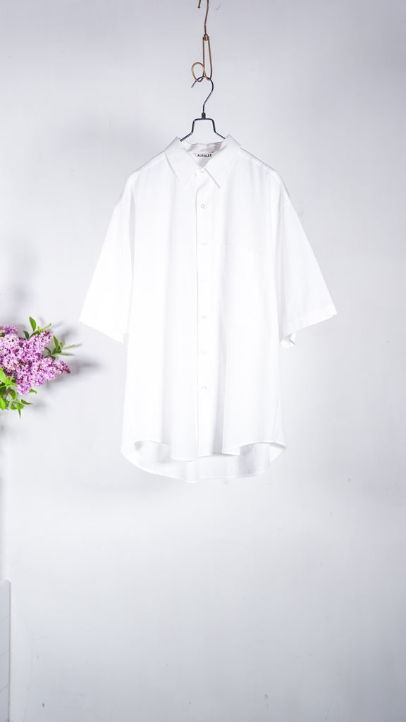 Auralee Men Washed Finx Twill Big Half Sleeved Shirt White - OKURA