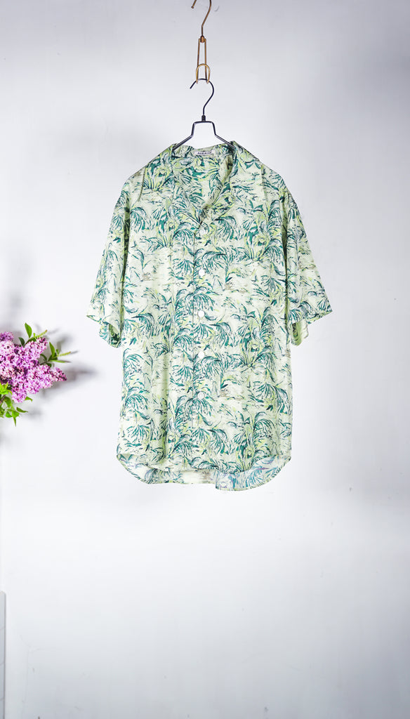 Auralee Men Printed Airy Silk Half-Sleeved Shirt Pale Green - OKURA