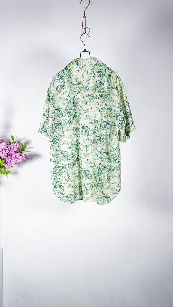 Auralee Men Printed Airy Silk Half-Sleeved Shirt Pale Green - OKURA