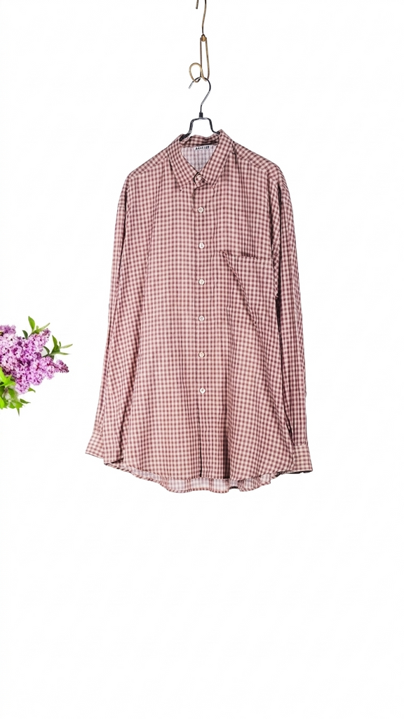Auralee Men Airy Light Cotton Check Big Shirt Brown - OKURA