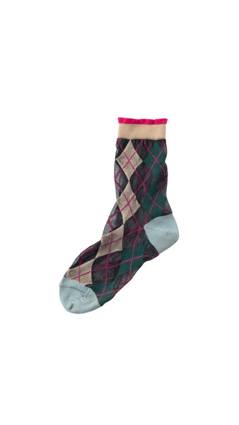 Tricote Argyle Pattern Socks Black - OKURA