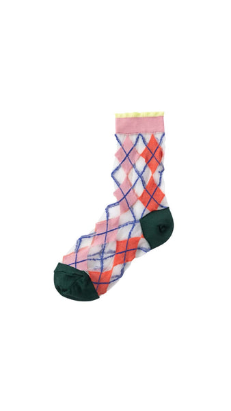 Tricote Argyle Pattern Socks White - OKURA