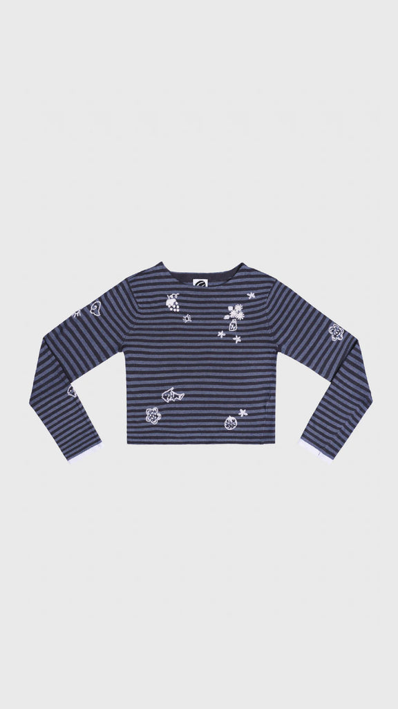 Yanyan Knits Mabo Curious Boatneck Ls Pullover (Stripe) Denim/Ink - OKURA