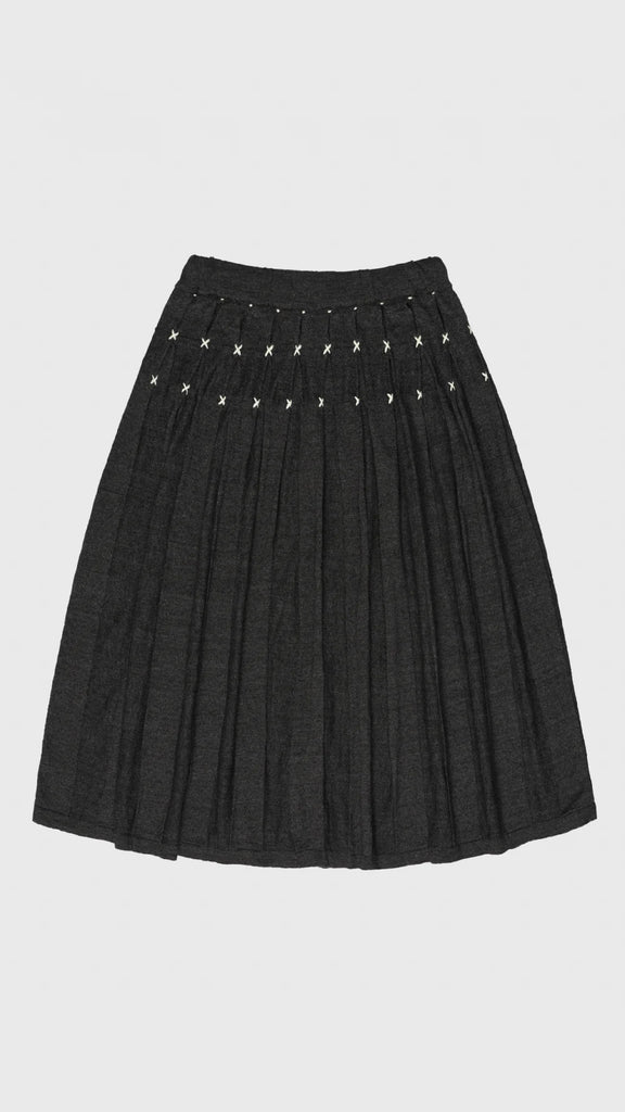 Yanyan Knits Mabo Pleated Midi Skirt Washed Black - OKURA