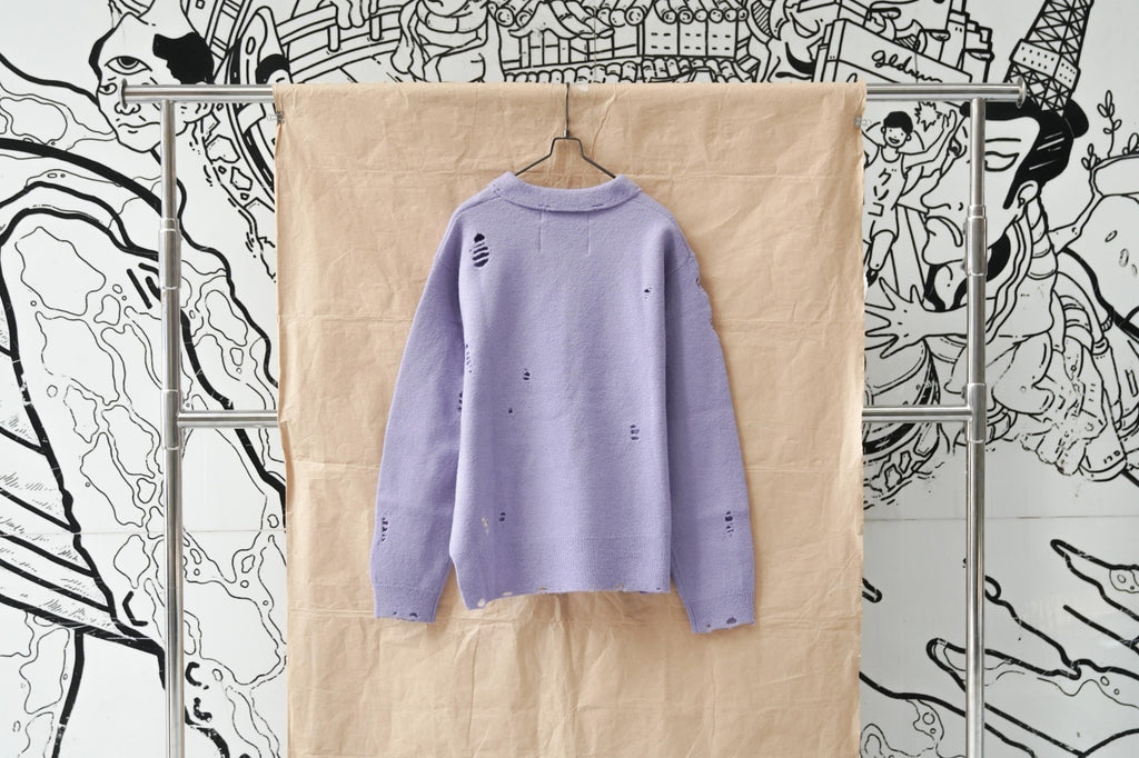 Dairiku Fulling Damaged Tite Polo Knit Purple – OKURA
