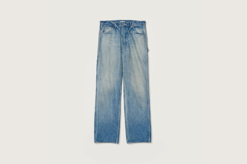 Auralee Men Selvedge Faded Heavy Denim Painter Pants Faded Indigo 