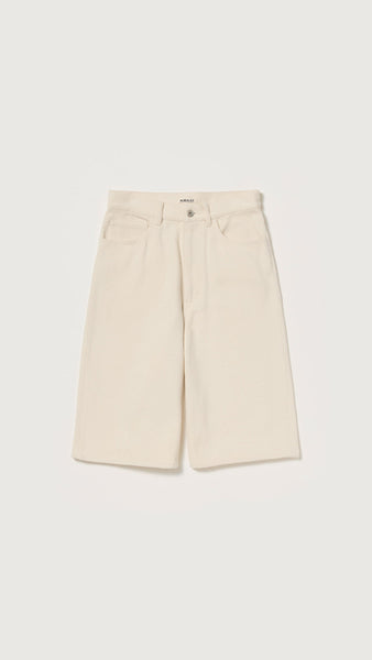 Auralee Women Silk Nep Denim 5P Wide Shorts Ivory White - OKURA