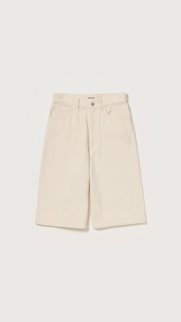 Auralee Women Silk Nep Denim 5P Wide Shorts Ivory White - OKURA