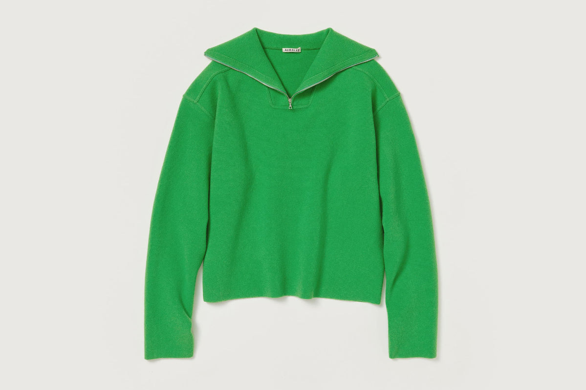Auralee Women Heavy Milano Rib Knit Zip Turtle Green – OKURA