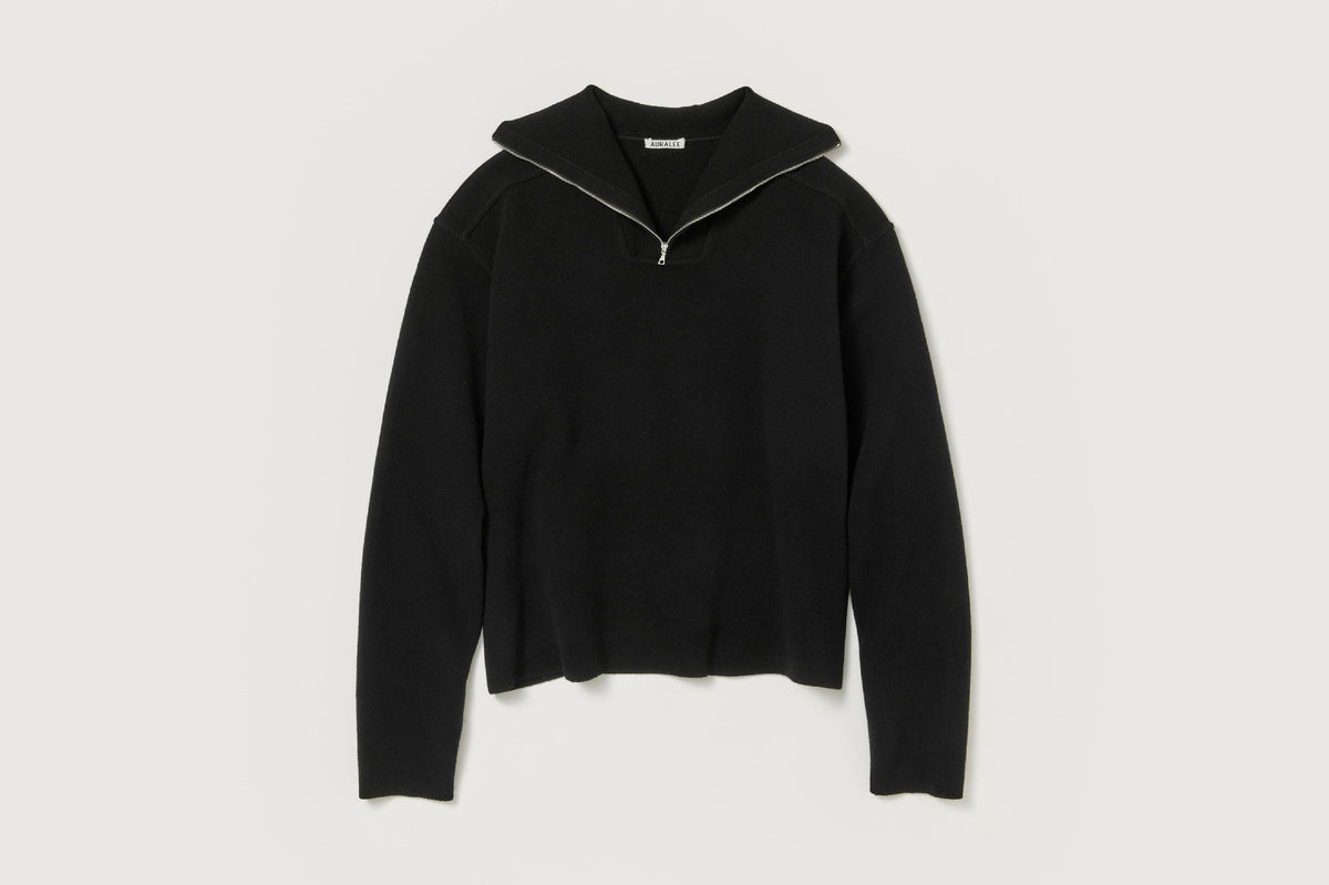 AURALEE HEAVY MILANO RIB KNIT ZIP TURTLE