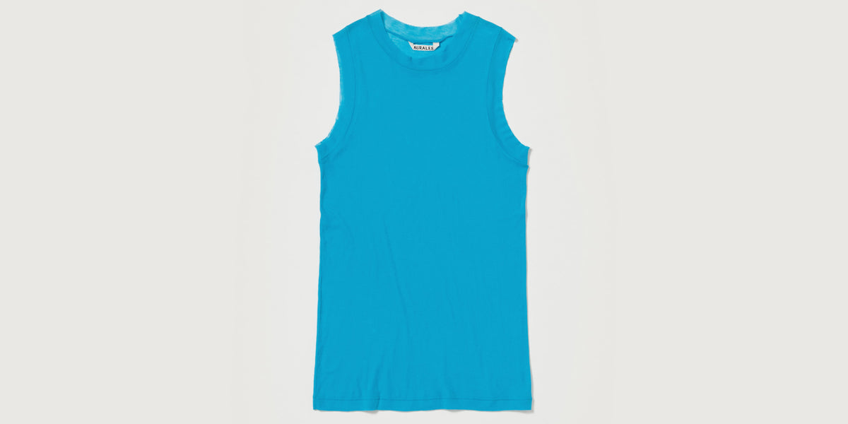 Auralee Women Super High Gauge Sheer Rib Tank Turquoise Blue