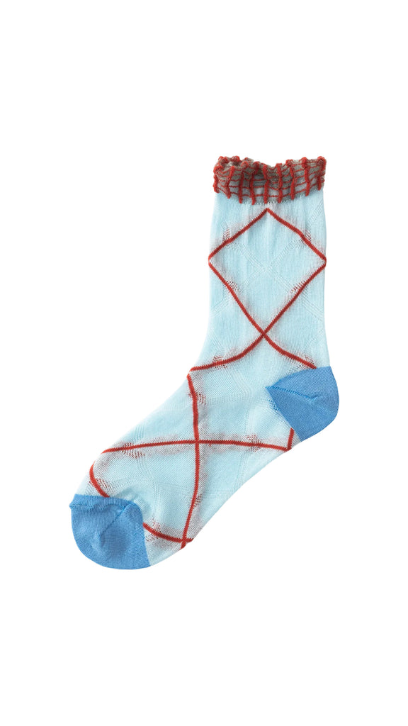 Tricote Cross Plaid Socks L.Blue - OKURA