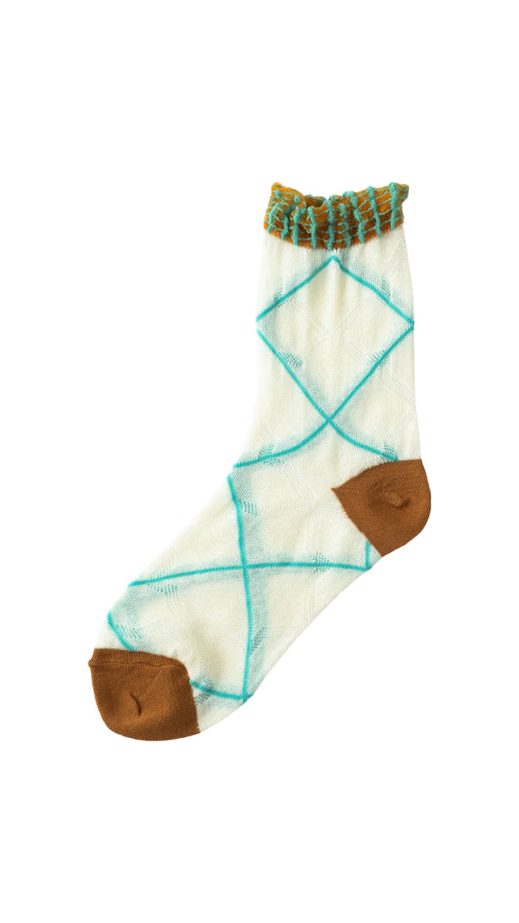 Tricote Cross Plaid Socks Ivory - OKURA