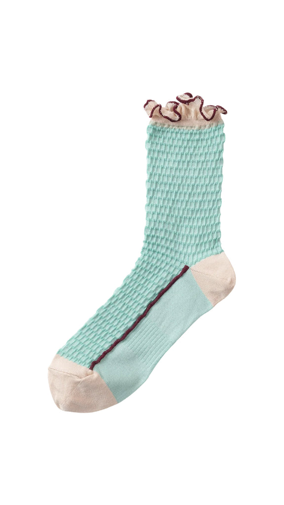 Tricote Bumpy Frilled Rim Dot Pattern Socks Mint - OKURA