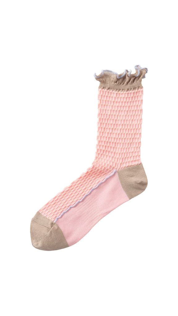 Tricote Bumpy Frilled Rim Dot Pattern Socks Pink - OKURA
