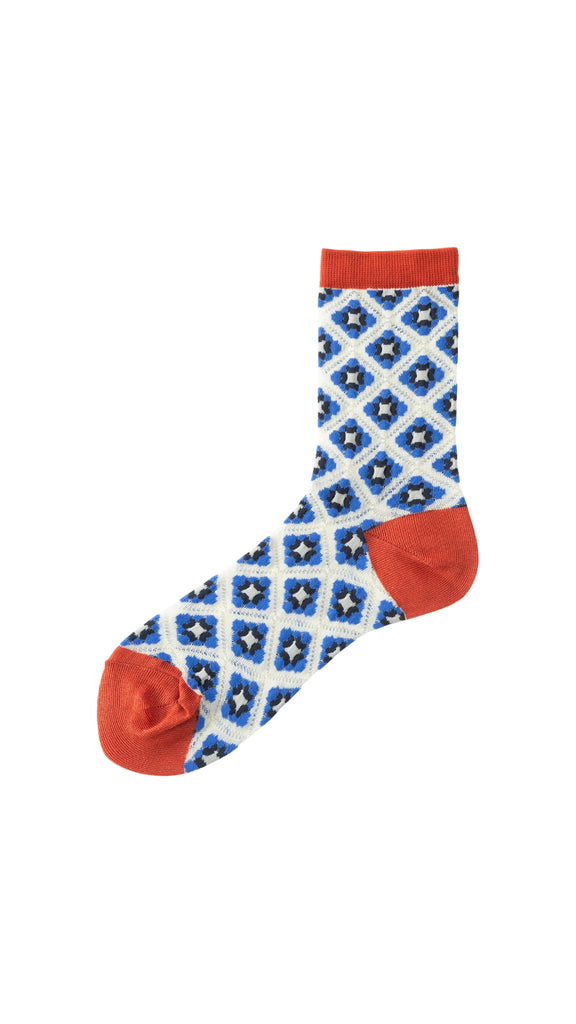 Tricote Sheer Mosaic Tile Pattern Socks White - OKURA