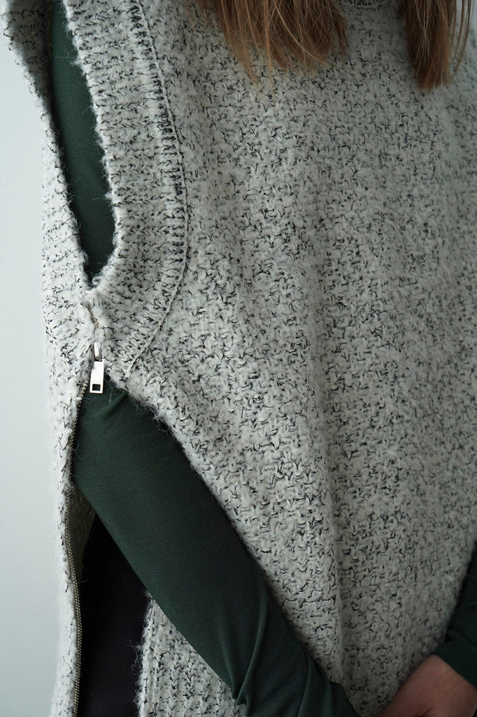 Clane Side Zip Tweed Knit Vest Ivory – OKURA