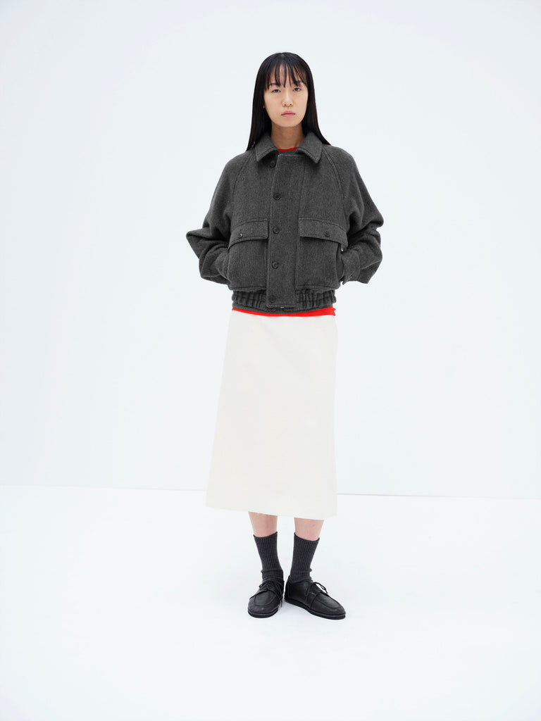 Auralee Women Hairy Wool Mohair Chambray Blouson Dark Gray - OKURA