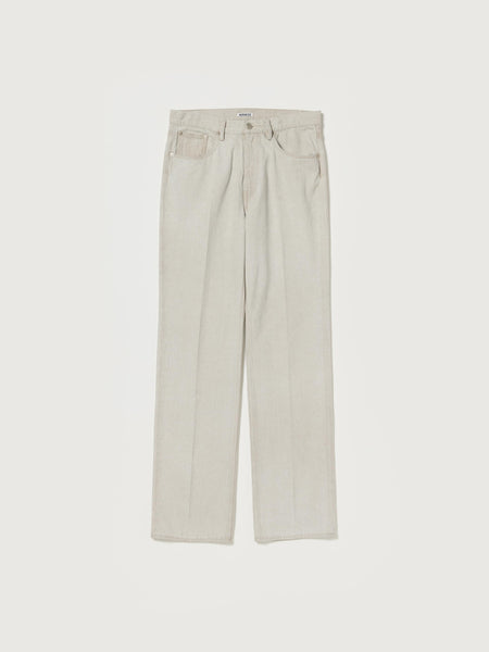 Auralee Men Faded Hard Twist Brown Denim 5P Pants Light Gray - OKURA