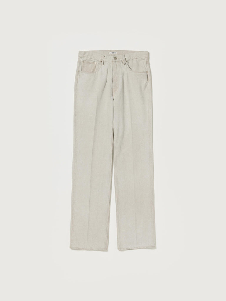 Auralee Men Faded Hard Twist Brown Denim 5P Pants Light Gray - OKURA