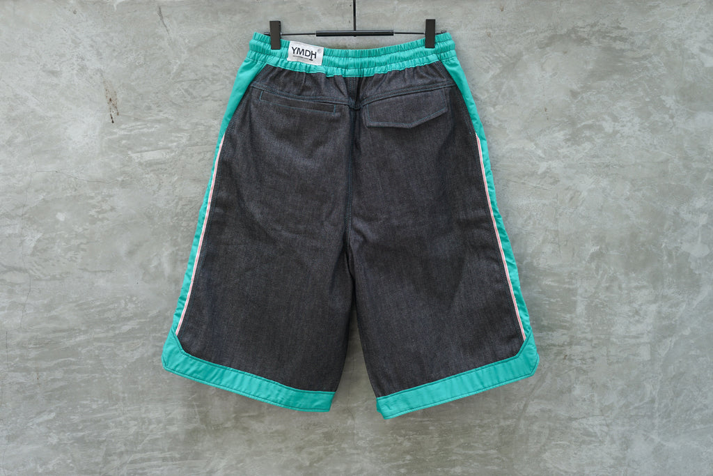 YMDH Contrast Design Denim Basketball Shorts Indigo - OKURA