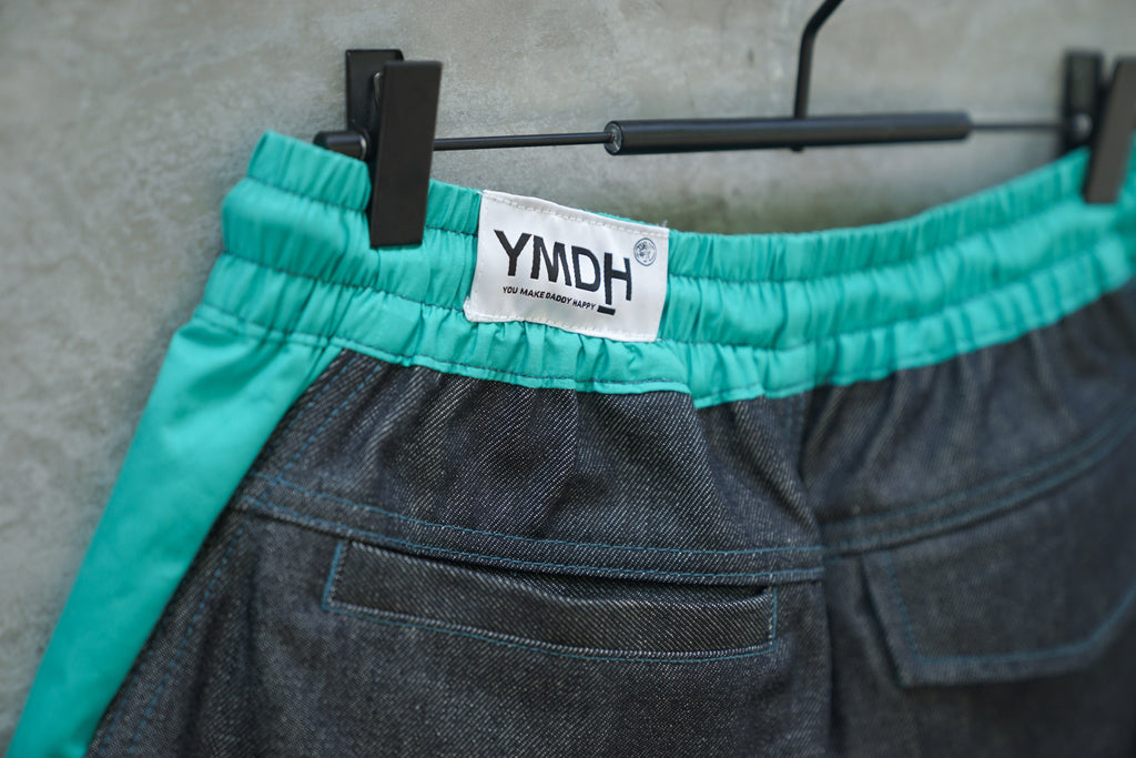 YMDH Contrast Design Denim Basketball Shorts Indigo - OKURA